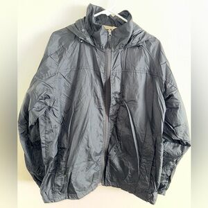 L.L.Bean Men’s Black Zip Up Rain Jacket w/ Removable Hoodie size‎ Large Regular